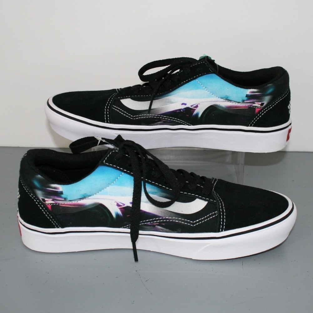 Vans Old Skool Mens Size 8 Black Blue Speed Racing Graphic Skate Shoes Sneakers - Picture 5 of 8